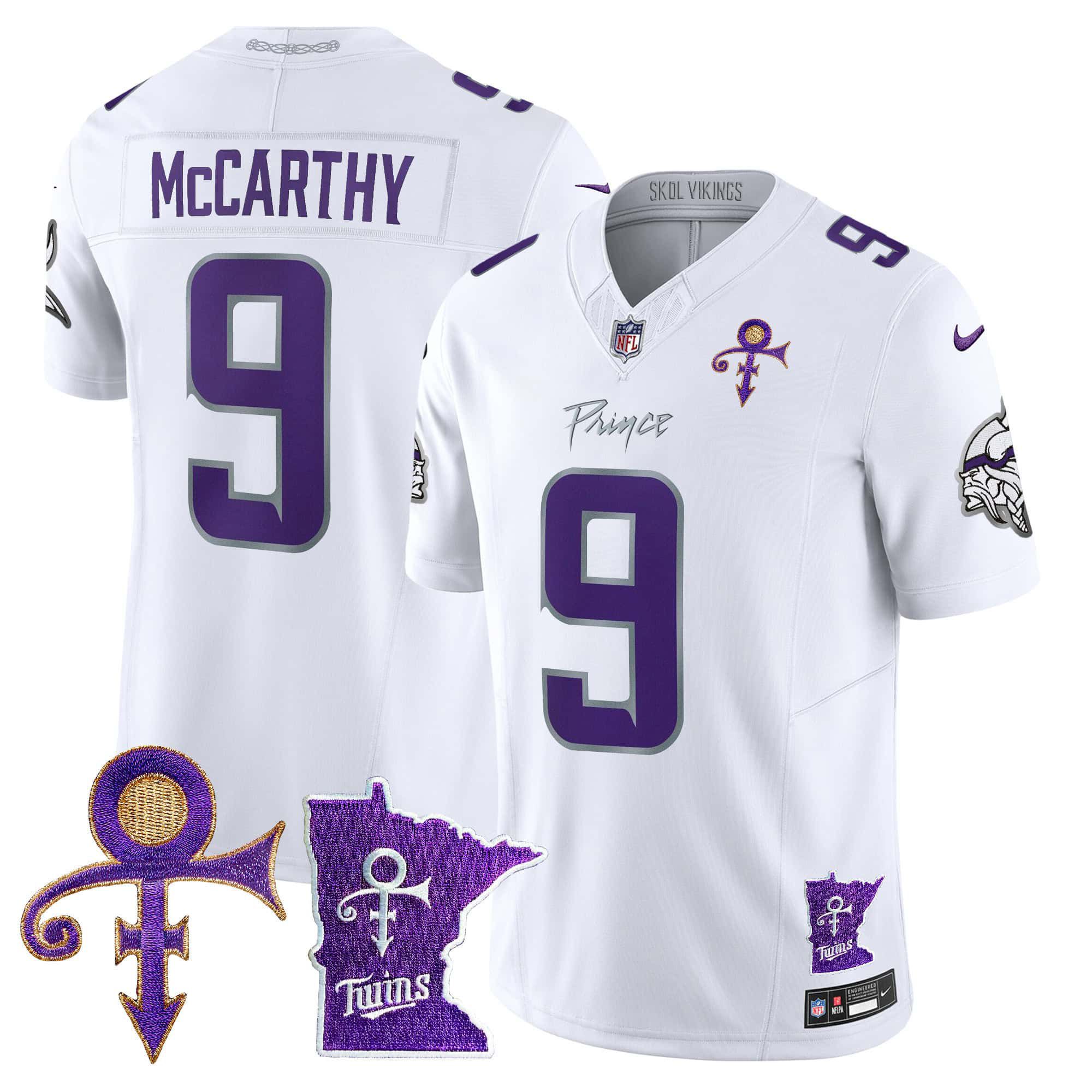 Men Minnesota Vikings 9 Mccarthy White 2024 Nike Prince Vapor Limited NFL Jersey
